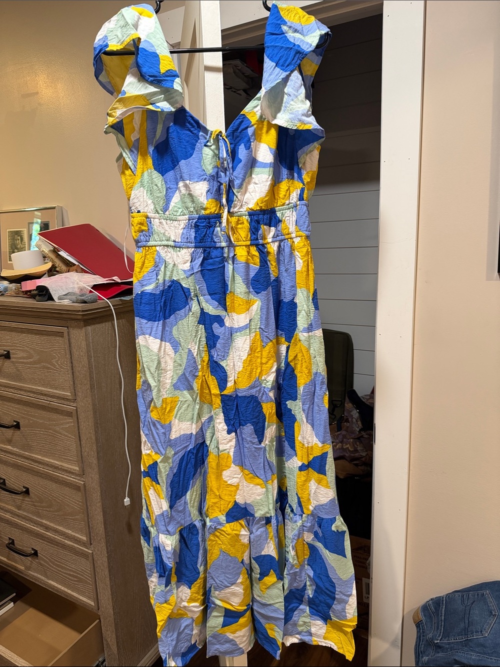 Nine West Blue, Yellow & White Abstract Print Maxi Dress